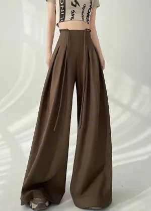 2024 New Coffee High Waist Wrinkled Wide Leg Pants Fall RU038
