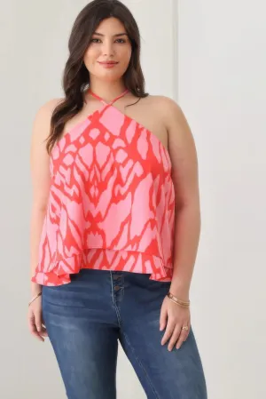 Abstract Print Halter Top for Plus Size