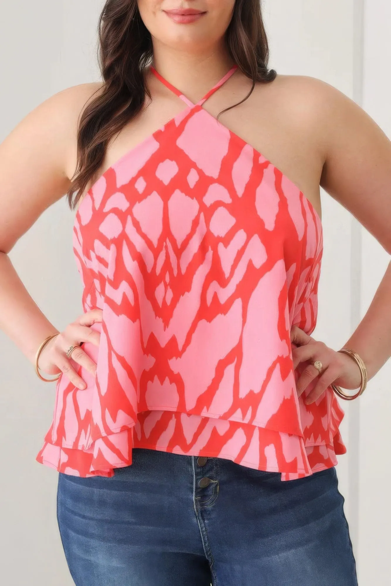 Abstract Print Halter Top for Plus Size
