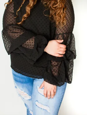 Black Bell Sleeve Blouse-Plus