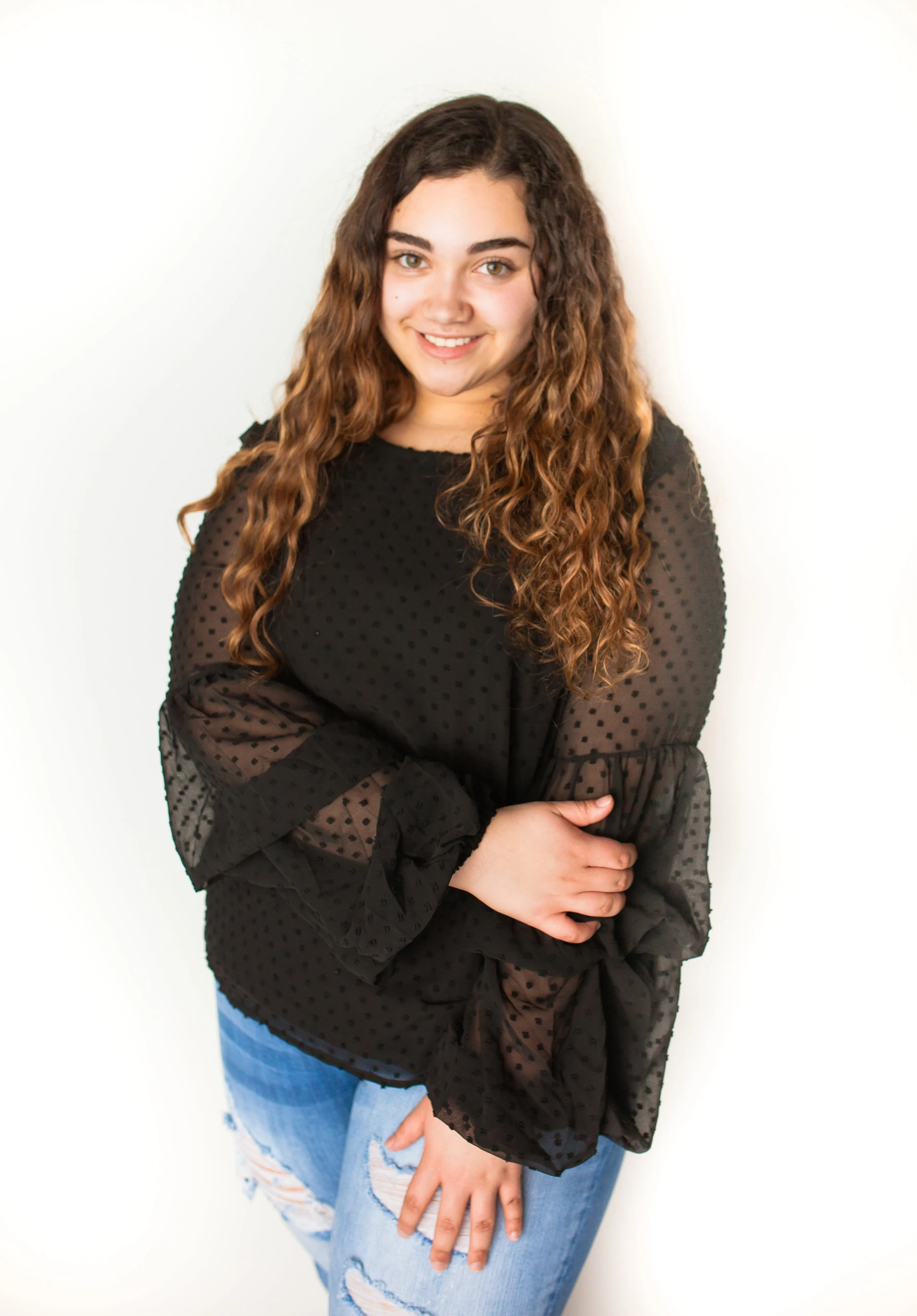 Black Bell Sleeve Blouse-Plus