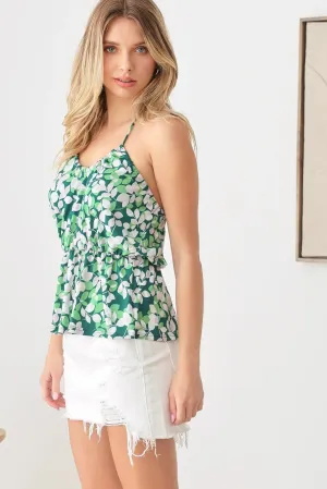 Boho Halter Tie Strap Elastic Waist Ruffle Hem Poppy Tank Top