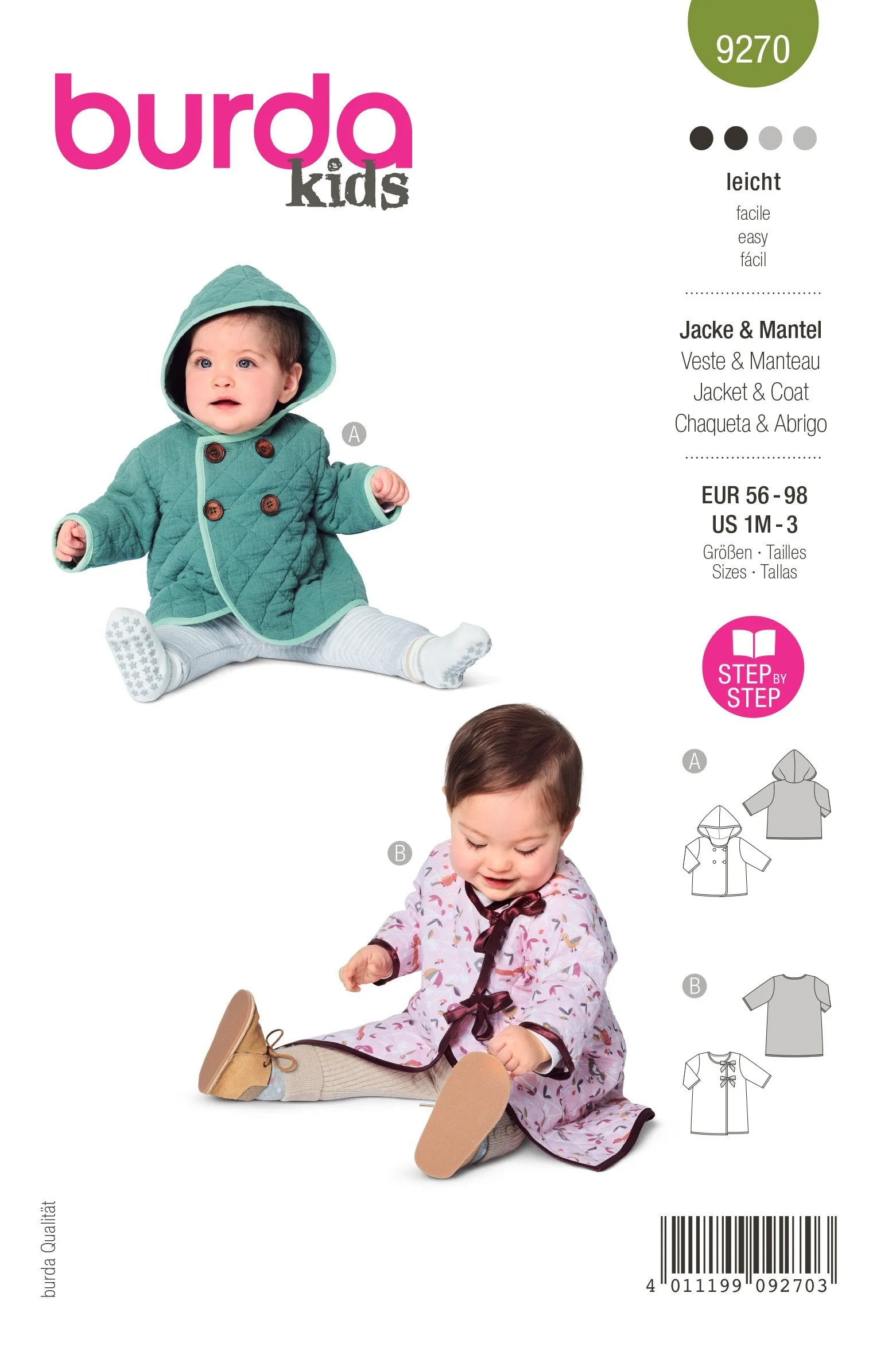 Burda Sewing Pattern 9270 Babies' Hooded Jacket
