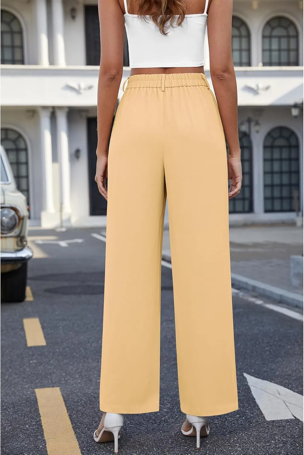 CZYINXIAN Women's Casual Business Work Wide Leg Pants Flowy High Waisted Suit Pants with Pockets