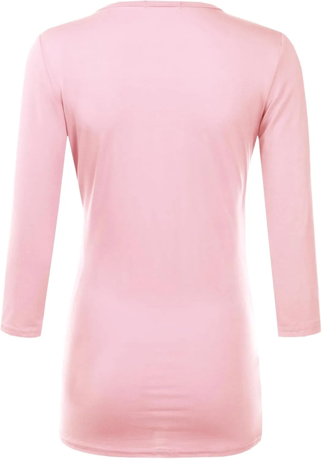 DOUBLJU 3/4 Sleeve Satin Ruched Hem Tank Tops Deep V Neck Tops Casual Basic Wrap Style T Shirts for Womens with Plus Size