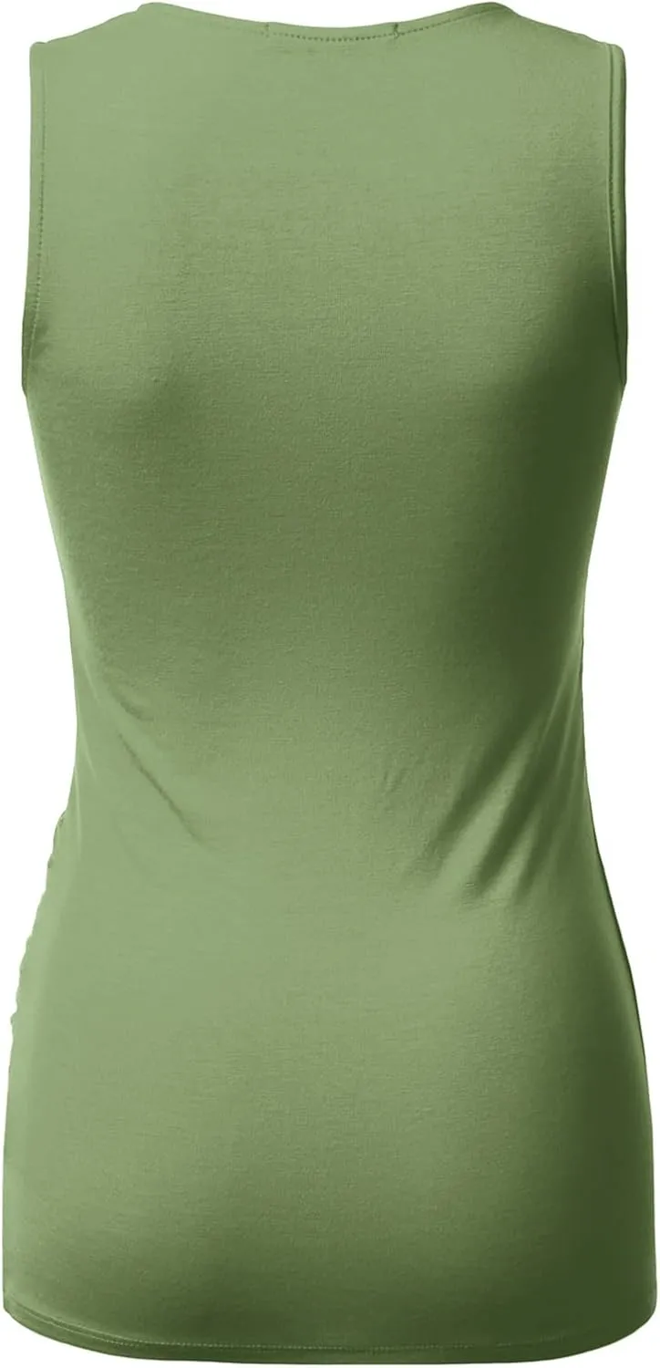 DOUBLJU Tank Tops For Women Cami Deep V Neck Sleeveless Satin Ruched Hem Tops Casual Basic Wrap T Shirts with Plus Size