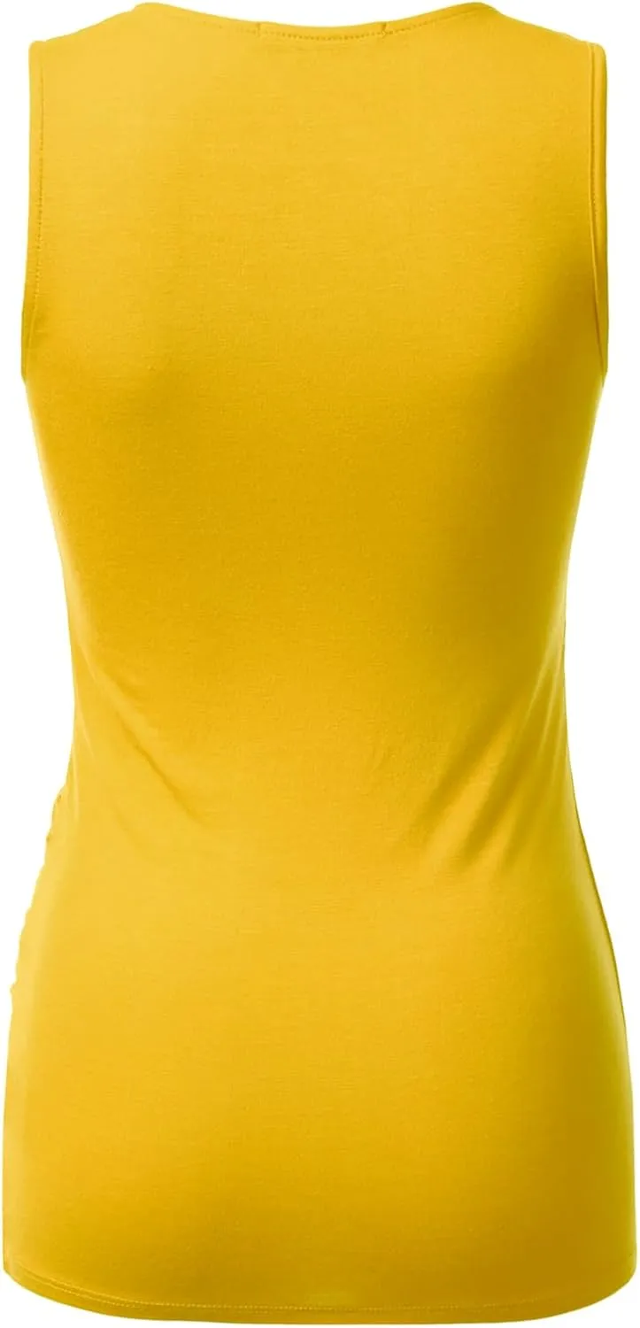 DOUBLJU Tank Tops For Women Cami Deep V Neck Sleeveless Satin Ruched Hem Tops Casual Basic Wrap T Shirts with Plus Size