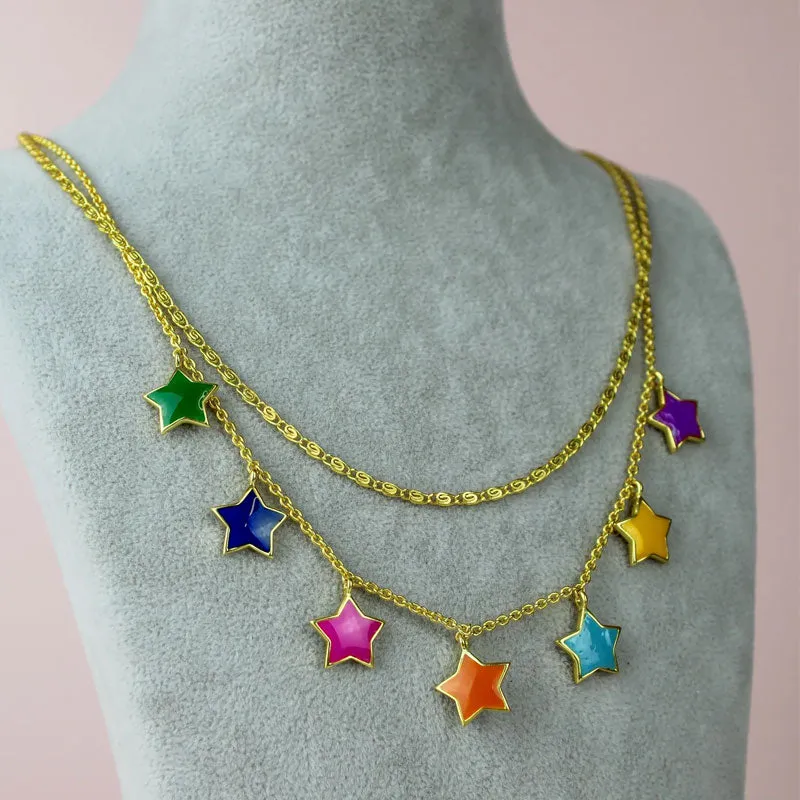 Enamel Rainbow Star Gold Necklace