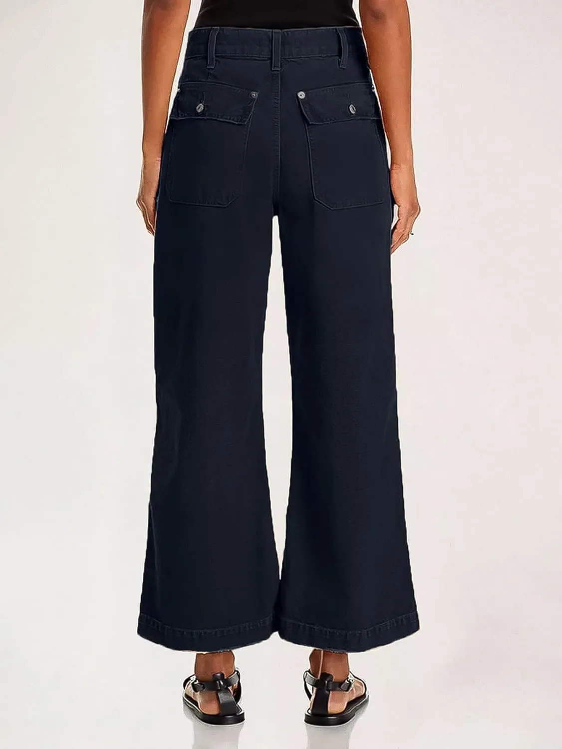 Flamingals Straight Wide Leg Jeans for Women Mid Waisted Casual Raw Hem Denim Capris Pants with Pockets