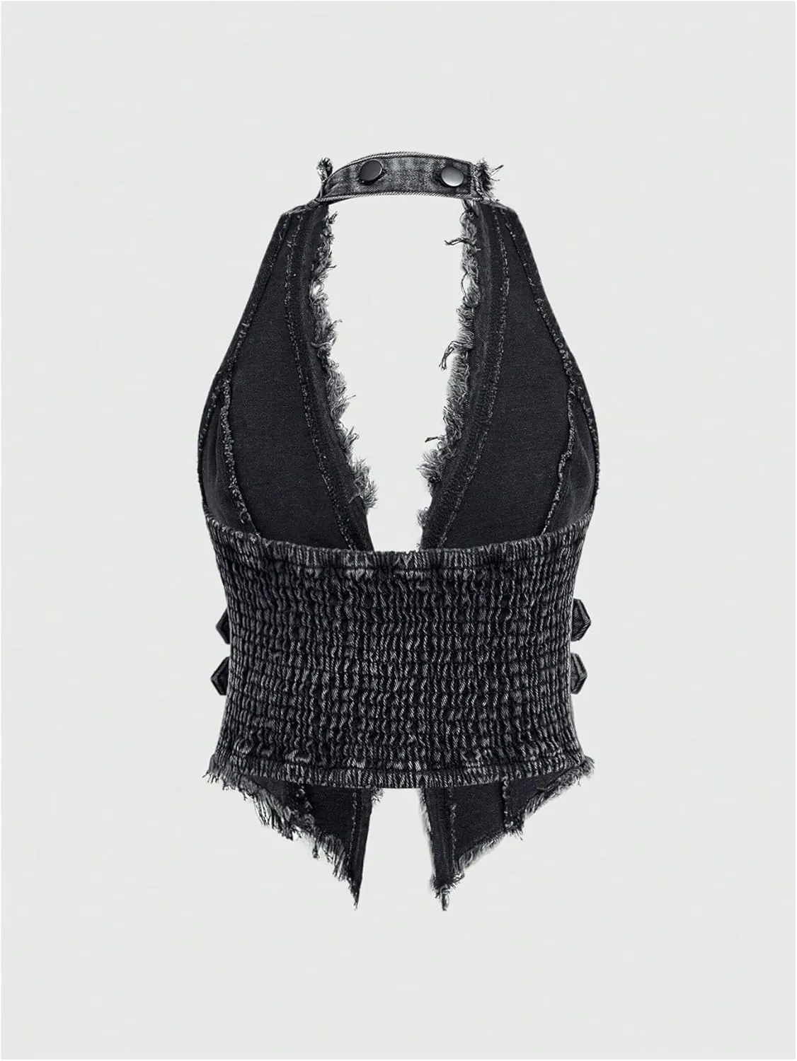 Floerns Women's Grunge Sleeveless Hater Backless Hip Hop Fringe Trim Vest Denim Tops