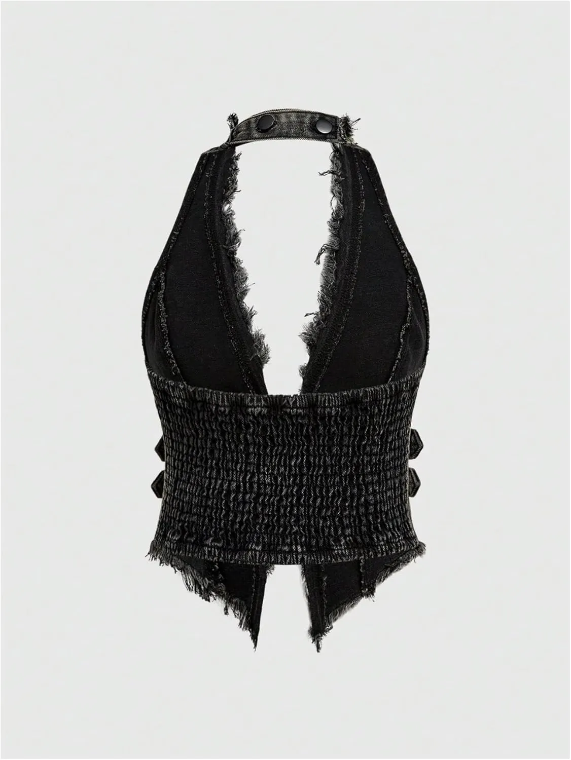Floerns Women's Grunge Sleeveless Hater Backless Hip Hop Fringe Trim Vest Denim Tops
