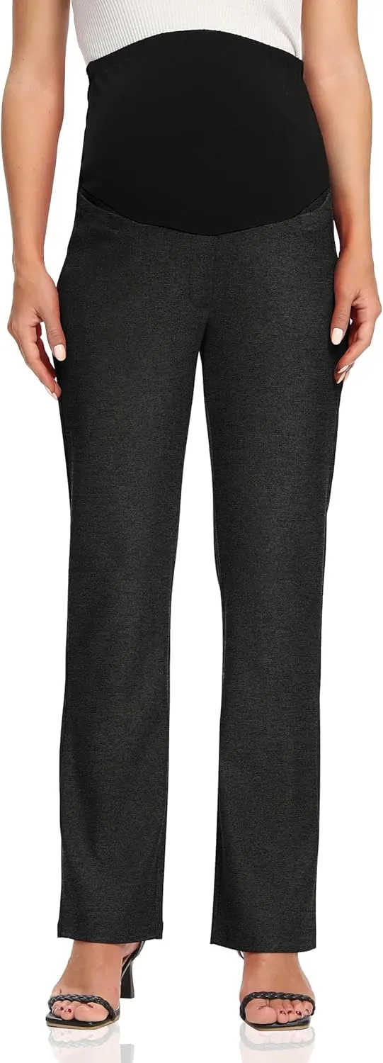 Foucome Women's Maternity Pants Comfy Stretch Dress Work Pants Straight Leg Pregnancy Slacks with Pockets