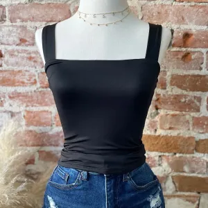 Go Out Double Layered Square Neck Top Black