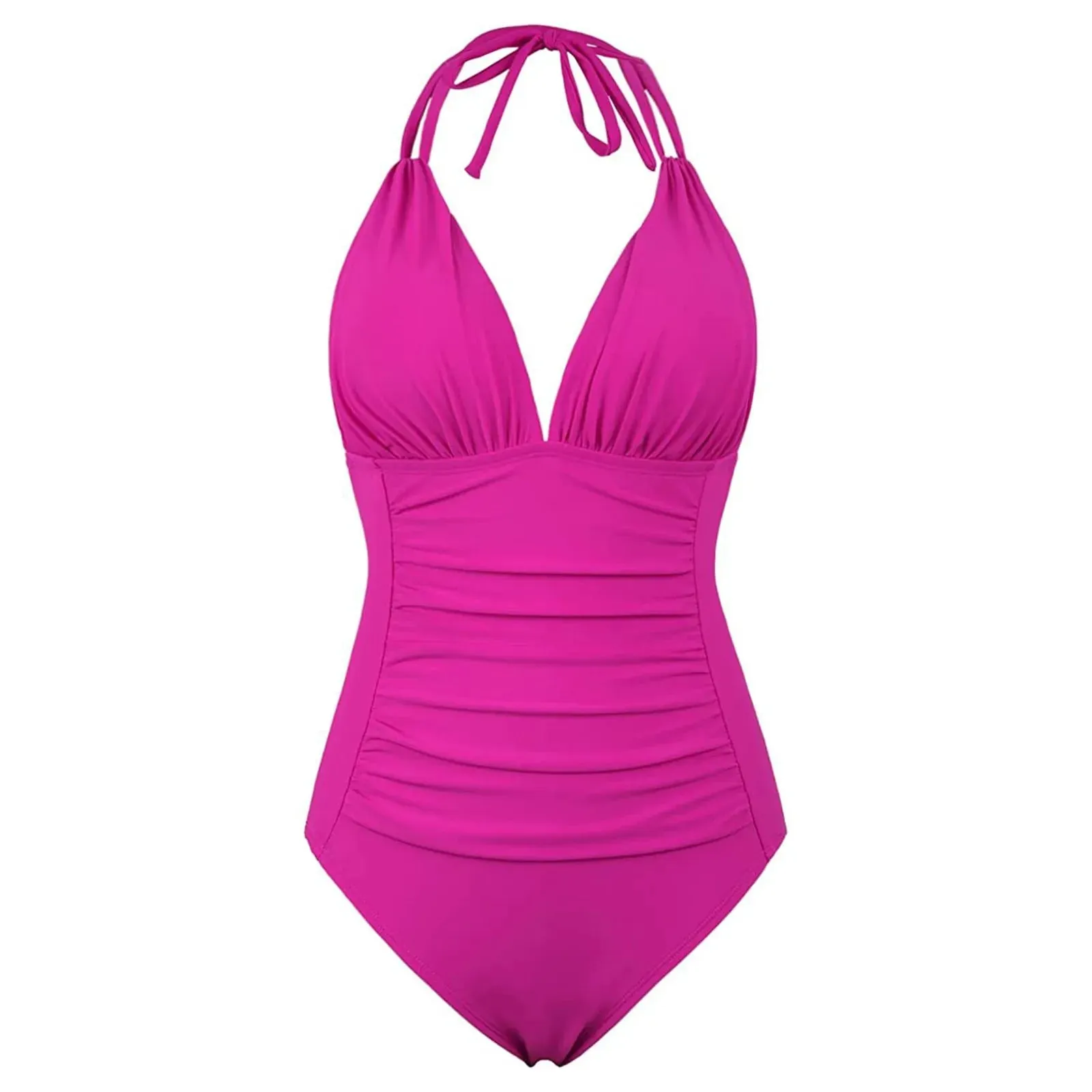 Halter neck ruched black swimming costume