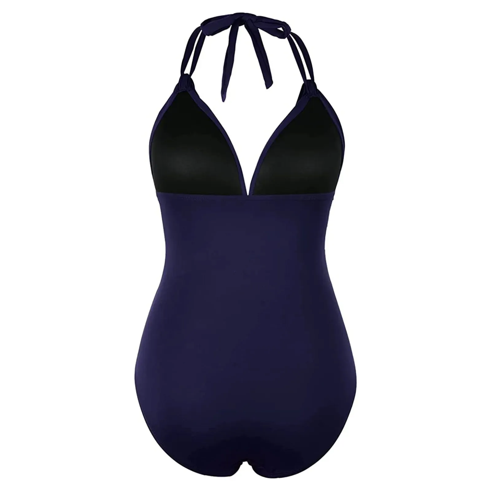 Halter neck ruched black swimming costume