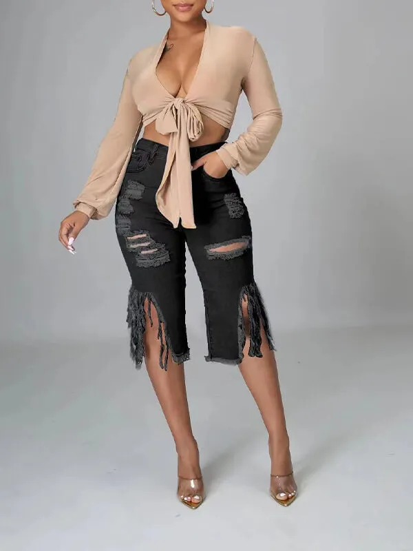 Indiebeautie Ripped Capris Jeans