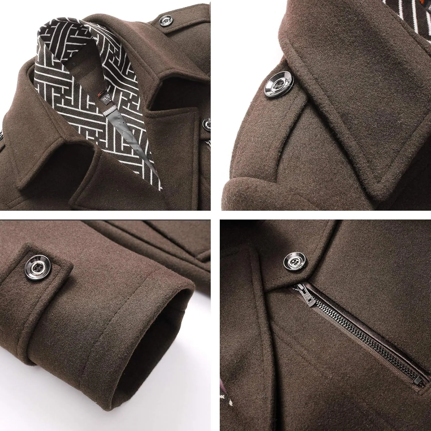 INVACHI Men's Wool Blend Coat Warm Winter Trench Coat with Detachable Soft Scarf Single Breasted Pea Coat