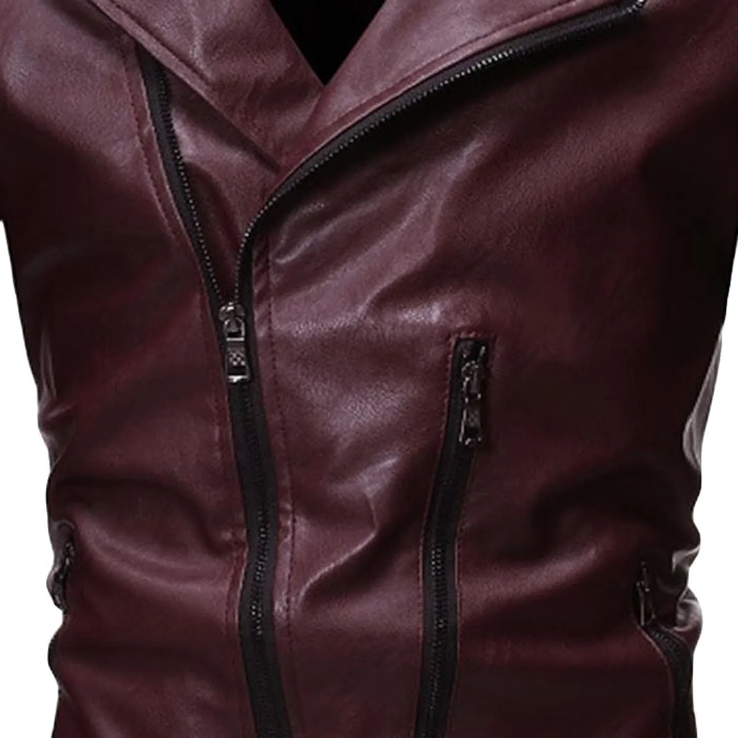 JEsilunmaMY Men's Asymmetric Zip Leather Jacket Suit Collar Fall Winter Motorcycle Bomber Coat Slim Fit Moto Biker Coat