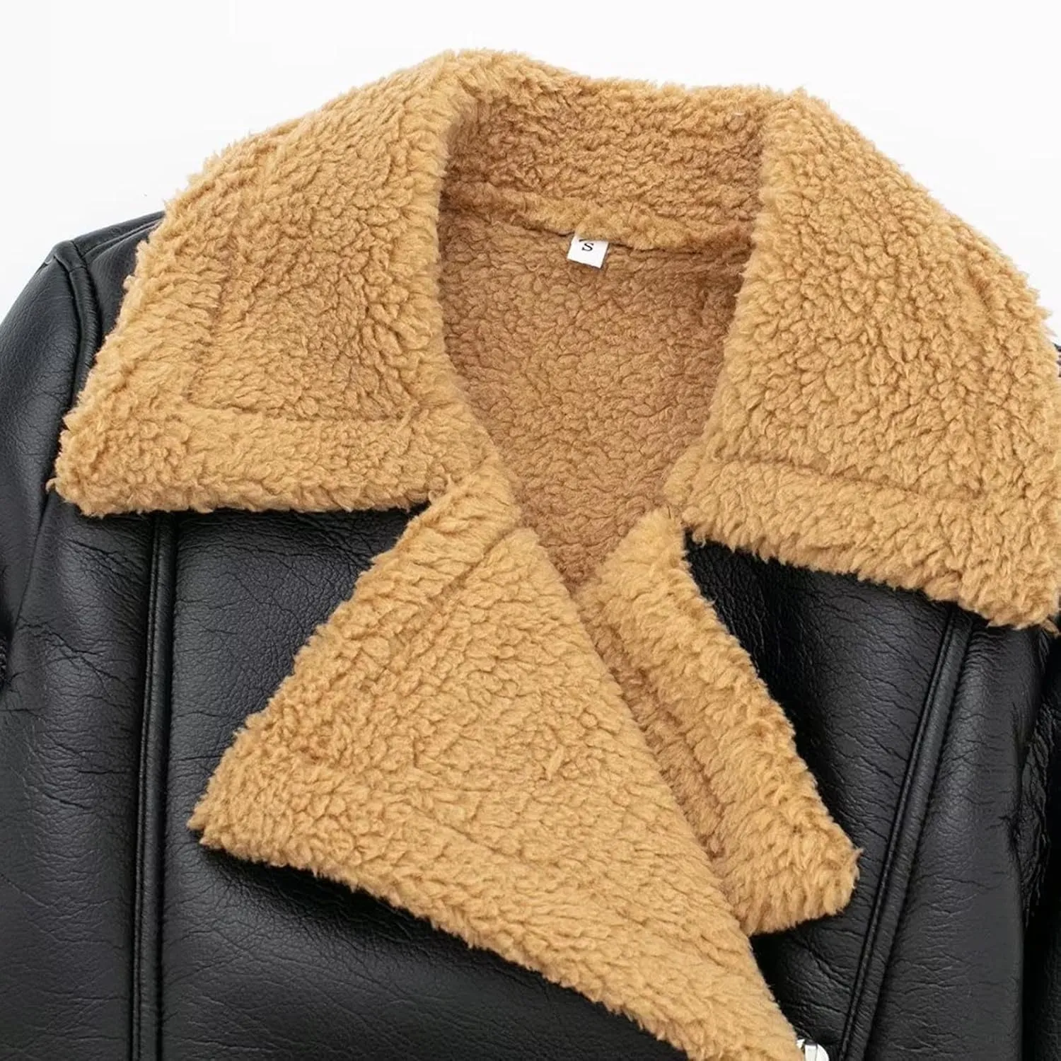 Leather Jacket Women Fleece Lined Warm Winter Biker Moto Coat Faux Shearling Jacket Thicken Cropped Bomber Jackets
