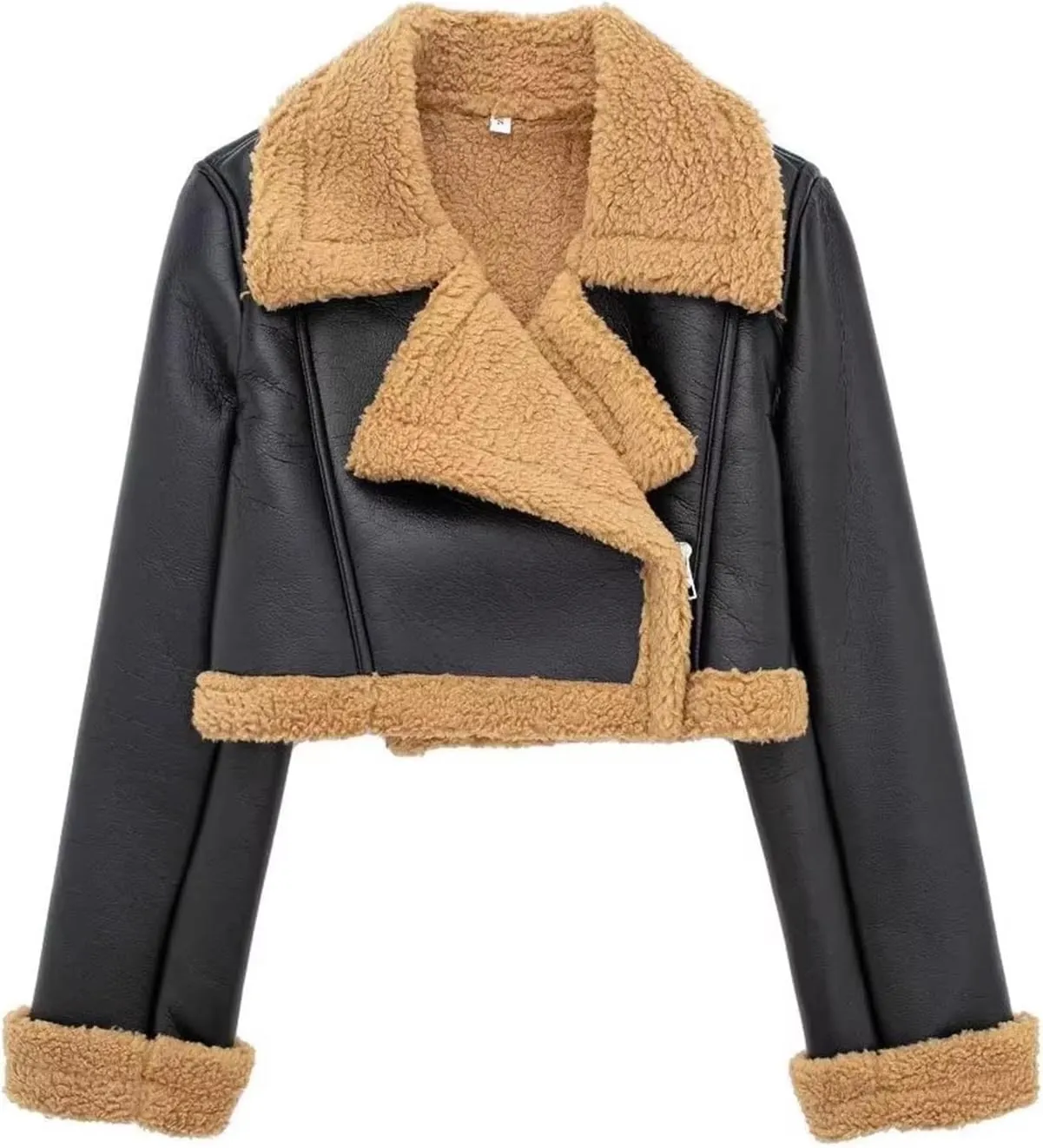 Leather Jacket Women Fleece Lined Warm Winter Biker Moto Coat Faux Shearling Jacket Thicken Cropped Bomber Jackets