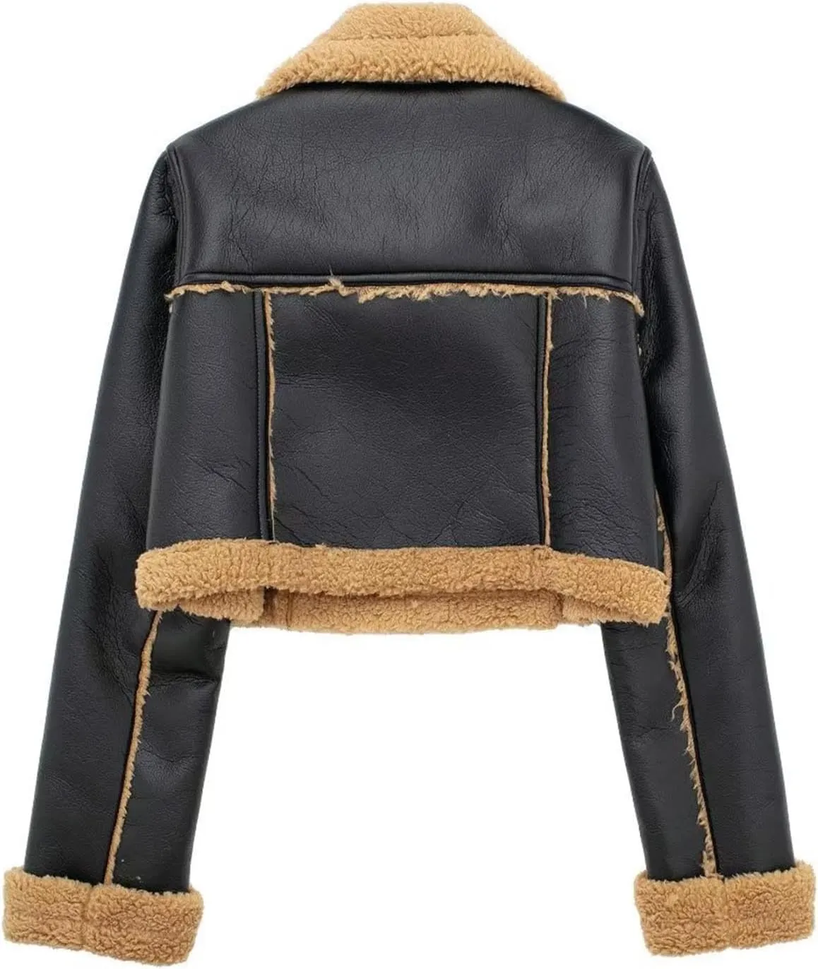 Leather Jacket Women Fleece Lined Warm Winter Biker Moto Coat Faux Shearling Jacket Thicken Cropped Bomber Jackets