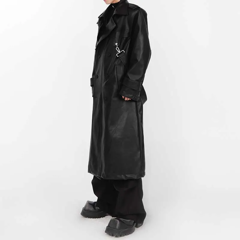 Leather Metal Button Double-layered Coat