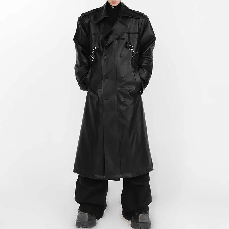 Leather Metal Button Double-layered Coat
