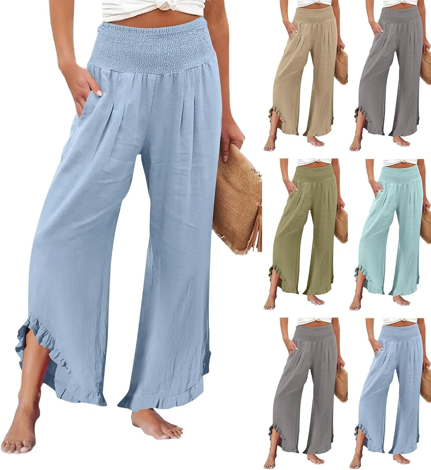 Linen Pants Women Summer Boho Wide Leg High Waist Lounge Palazzo Pant 2025 Casual Beach Vacation Outfits