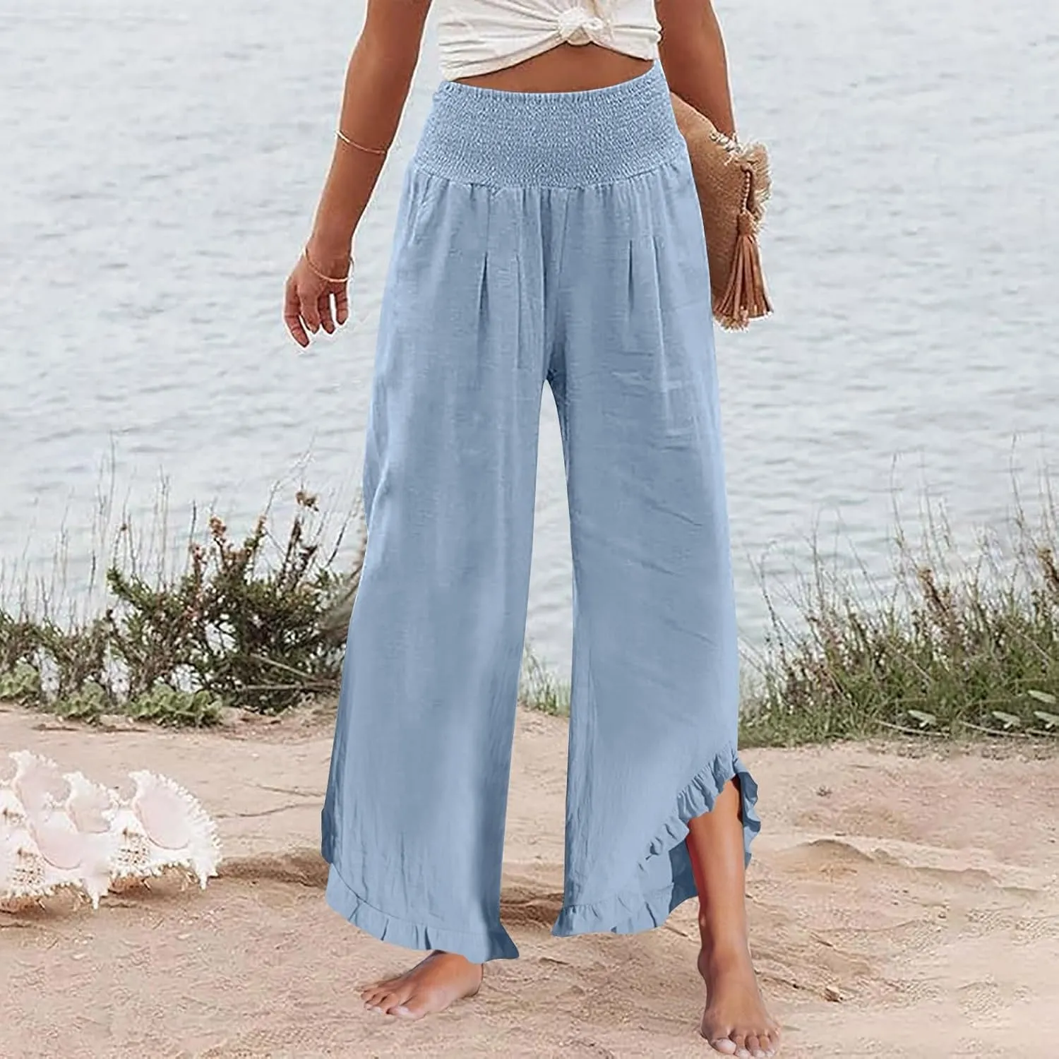 Linen Pants Women Summer Boho Wide Leg High Waist Lounge Palazzo Pant 2025 Casual Beach Vacation Outfits