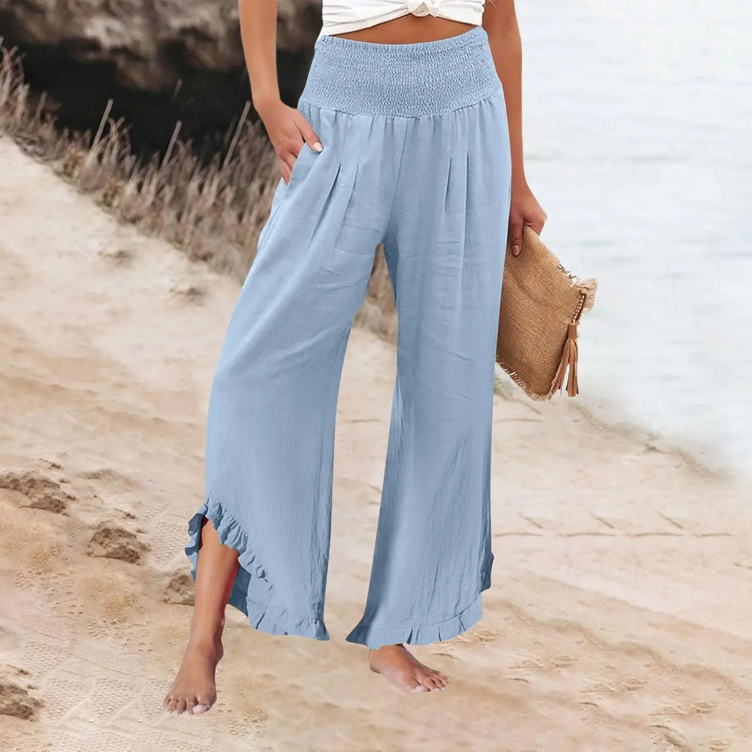 Linen Pants Women Summer Boho Wide Leg High Waist Lounge Palazzo Pant 2025 Casual Beach Vacation Outfits