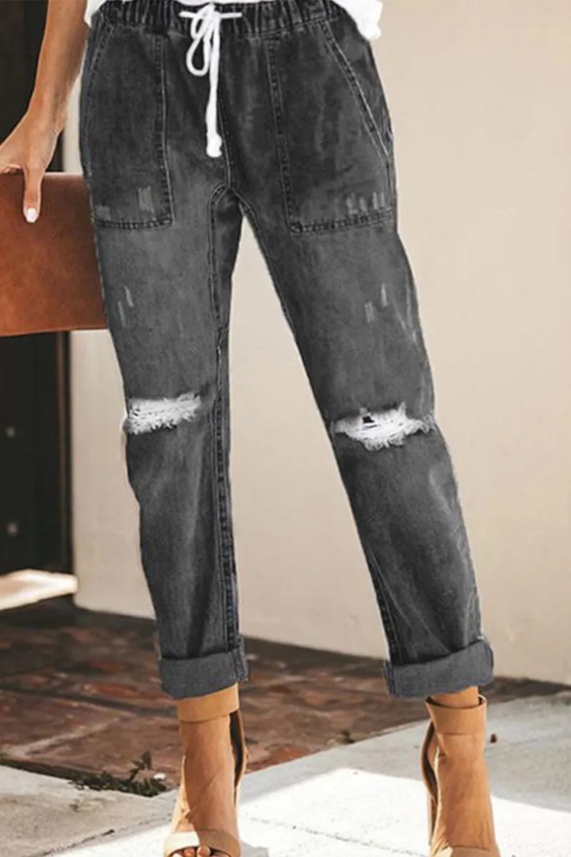 Lässige Zerrissene Caprihosen Jeanshosen Denim Pant