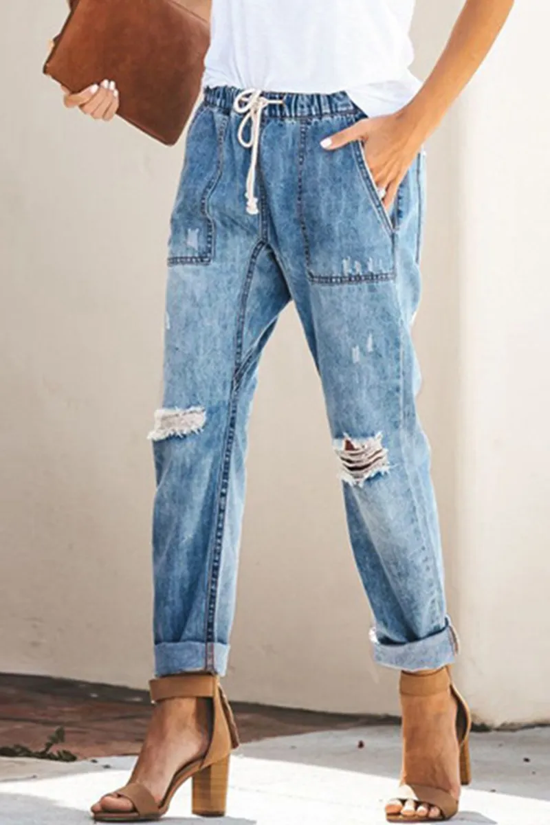 Lässige Zerrissene Caprihosen Jeanshosen Denim Pant