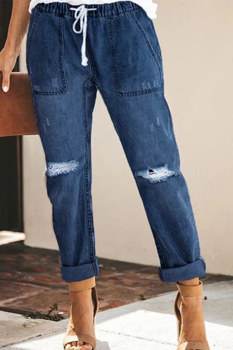 Lässige Zerrissene Caprihosen Jeanshosen Denim Pant