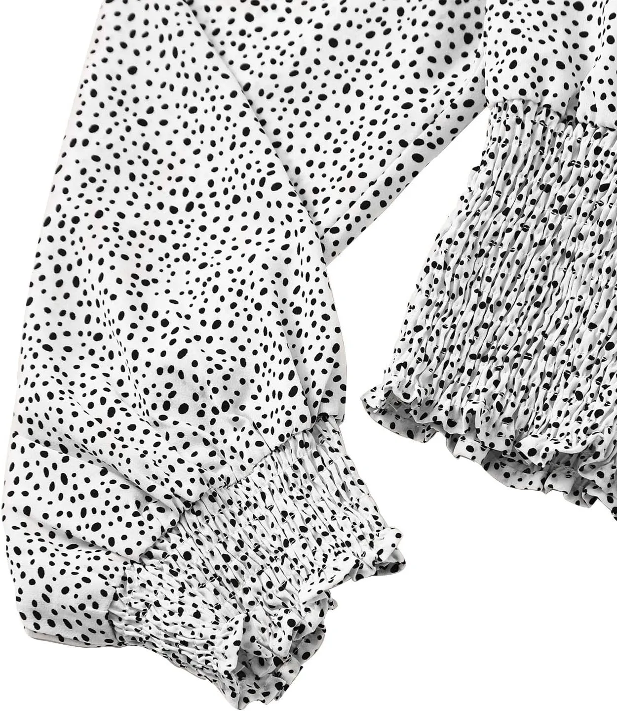 LYANER Women's V Neck Shirred Polka Dots Long Sleeve Frill Crop Blouse Shirt Tops
