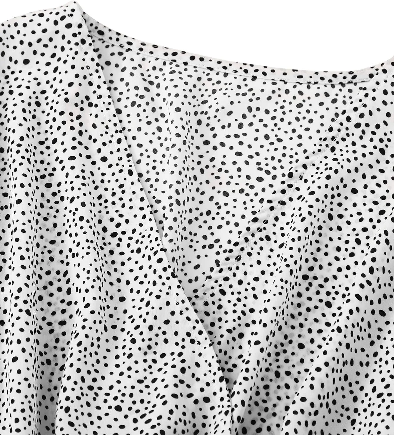 LYANER Women's V Neck Shirred Polka Dots Long Sleeve Frill Crop Blouse Shirt Tops