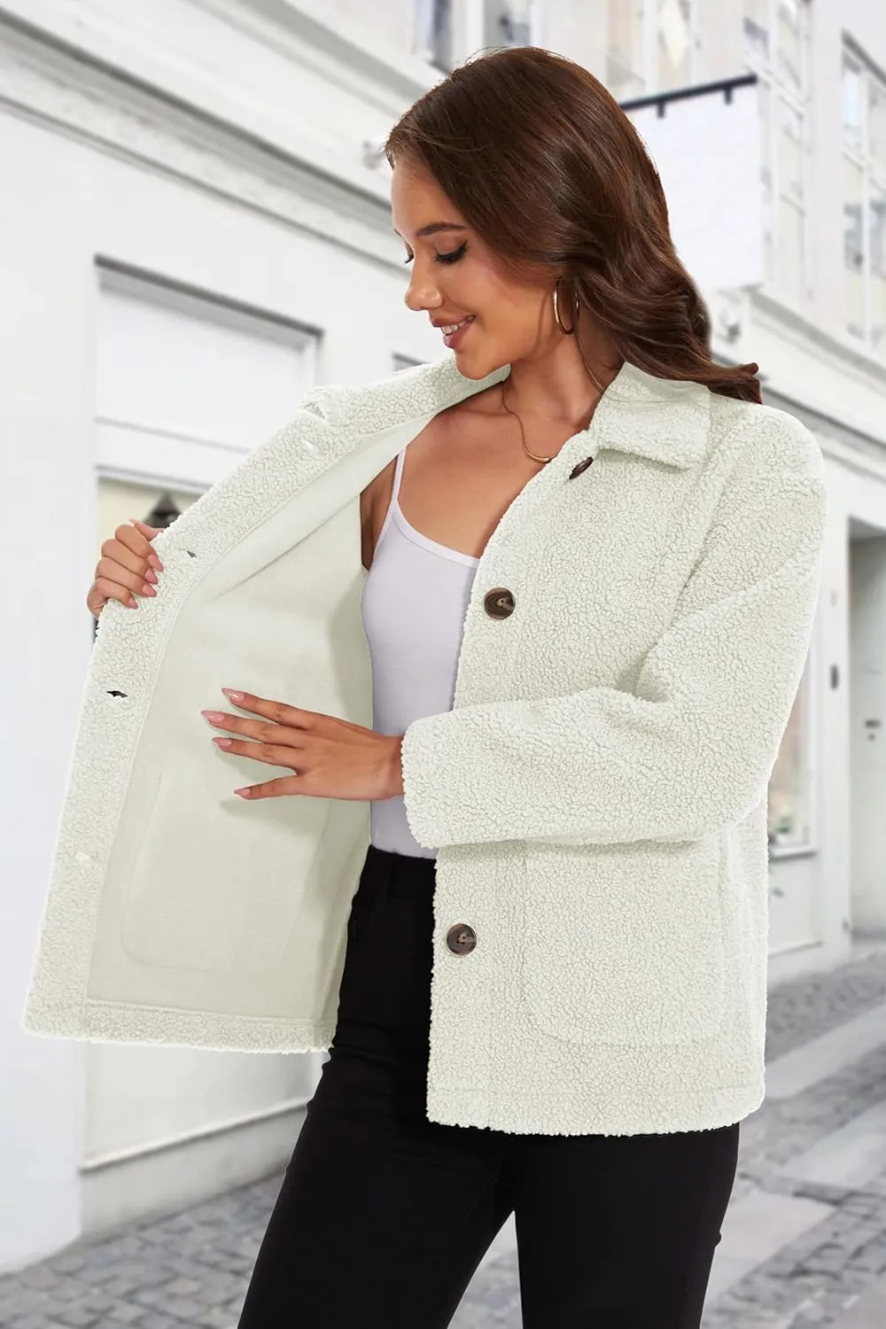 MAGCOMSEN Womens Sherpa Fleece Jackets Fuzzy Warm Winter Jackets Button Down Coat Long Sleeve Outwear with Pockets