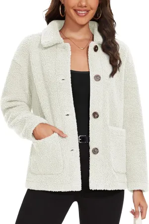 MAGCOMSEN Womens Sherpa Fleece Jackets Fuzzy Warm Winter Jackets Button Down Coat Long Sleeve Outwear with Pockets