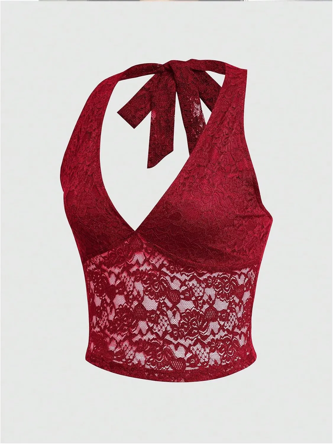 MakeMeChic Women's Halter Tops Mesh Lace Sexy Cute Summer Crop Tank Top