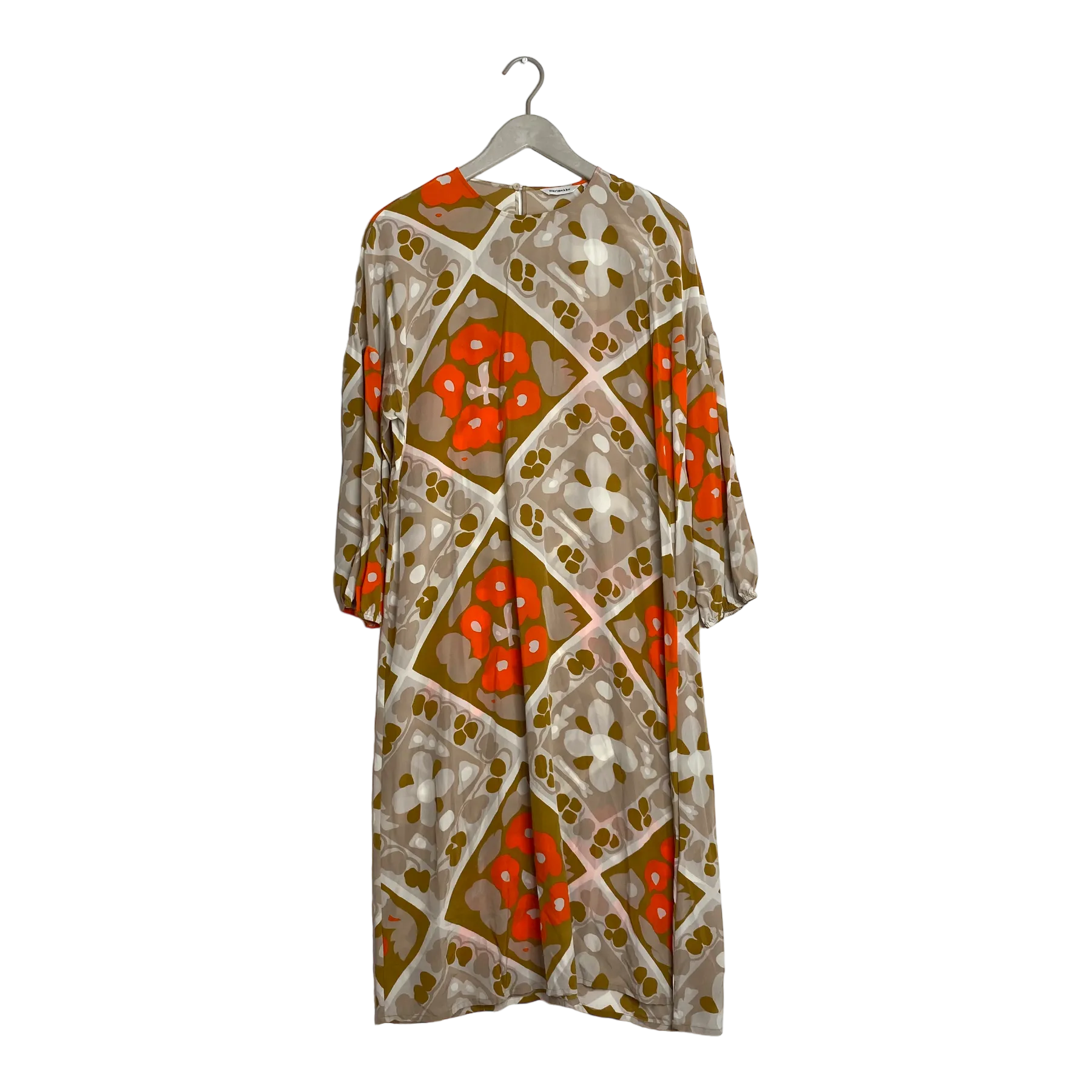 Marimekko Uuma silk shirt dress, beige and orange | woman XL