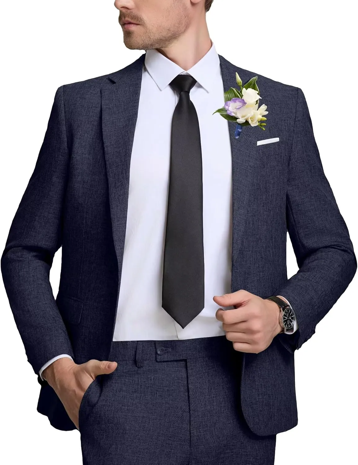 Men Casual Suits Classic Fit 2 Piece Suit One Button Lightweight Blazer Jacket Pants Set for Business Prom Wedding
