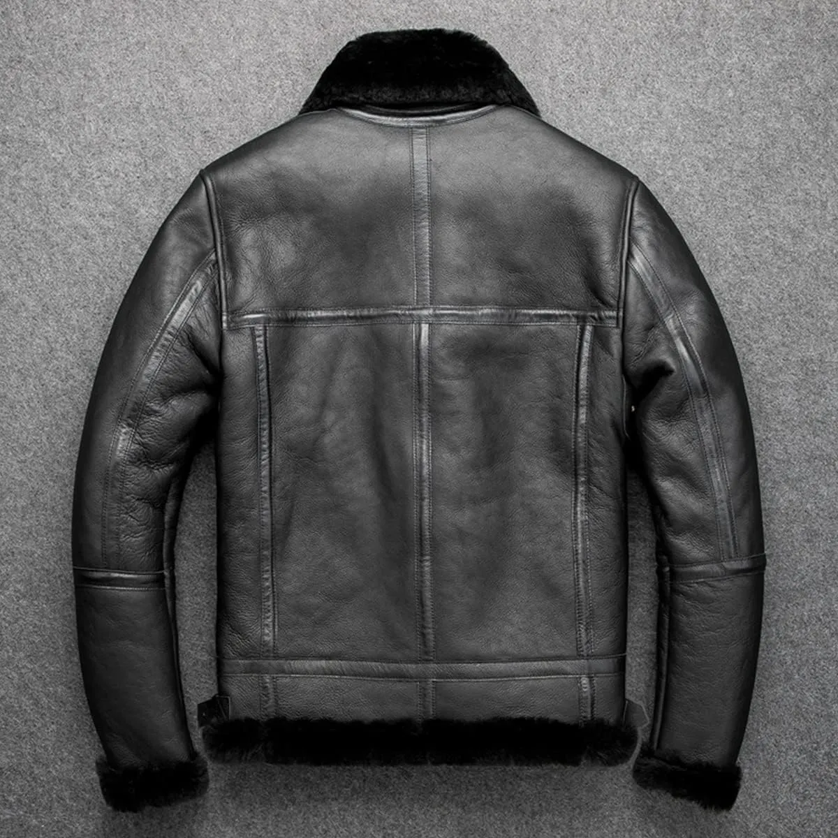 Men's Black B3 Bomber Genuine Lambskin Shearling Leather Jacket - Sherpa Faux Fur Lined Air Force Pilot Military WW2 Inspired