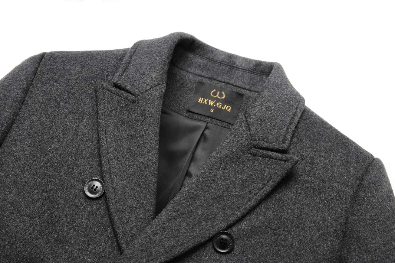 Men's Premium Wool Blend Double Breasted Long Pea Coat