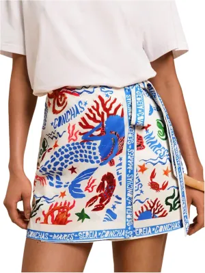 Milumia Women's Letter Graphic Print Knot Side Wrap Skirt High Waisted Boho Summer Mini Skirts