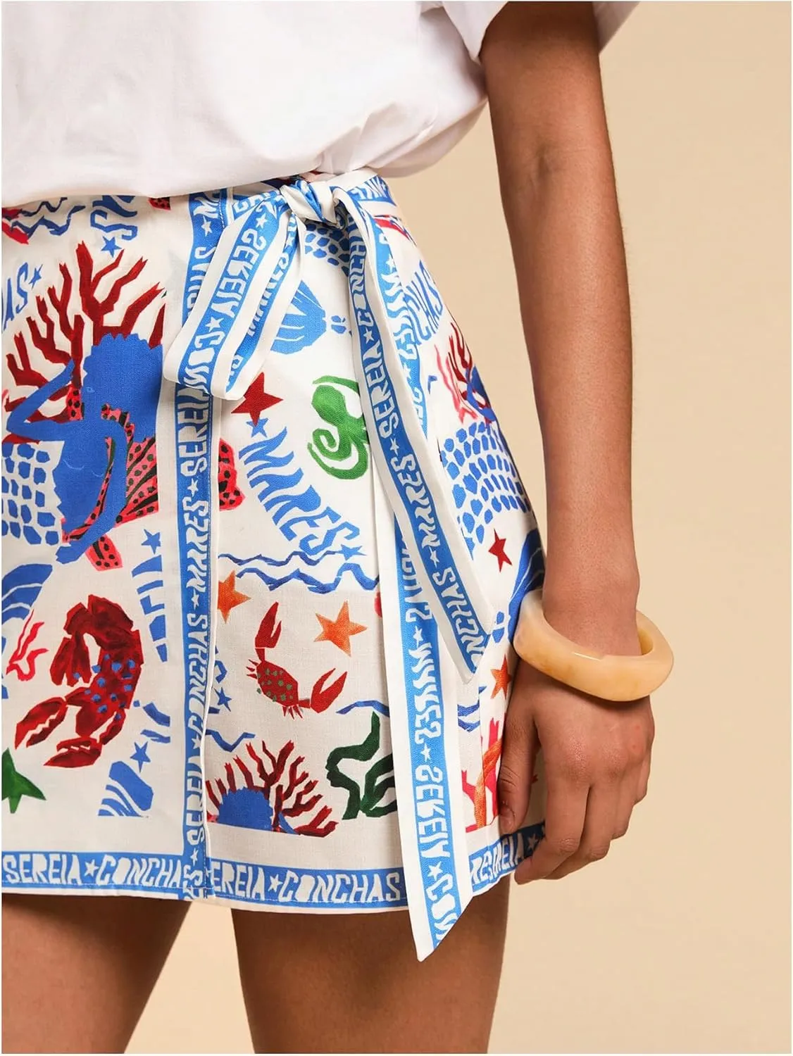 Milumia Women's Letter Graphic Print Knot Side Wrap Skirt High Waisted Boho Summer Mini Skirts