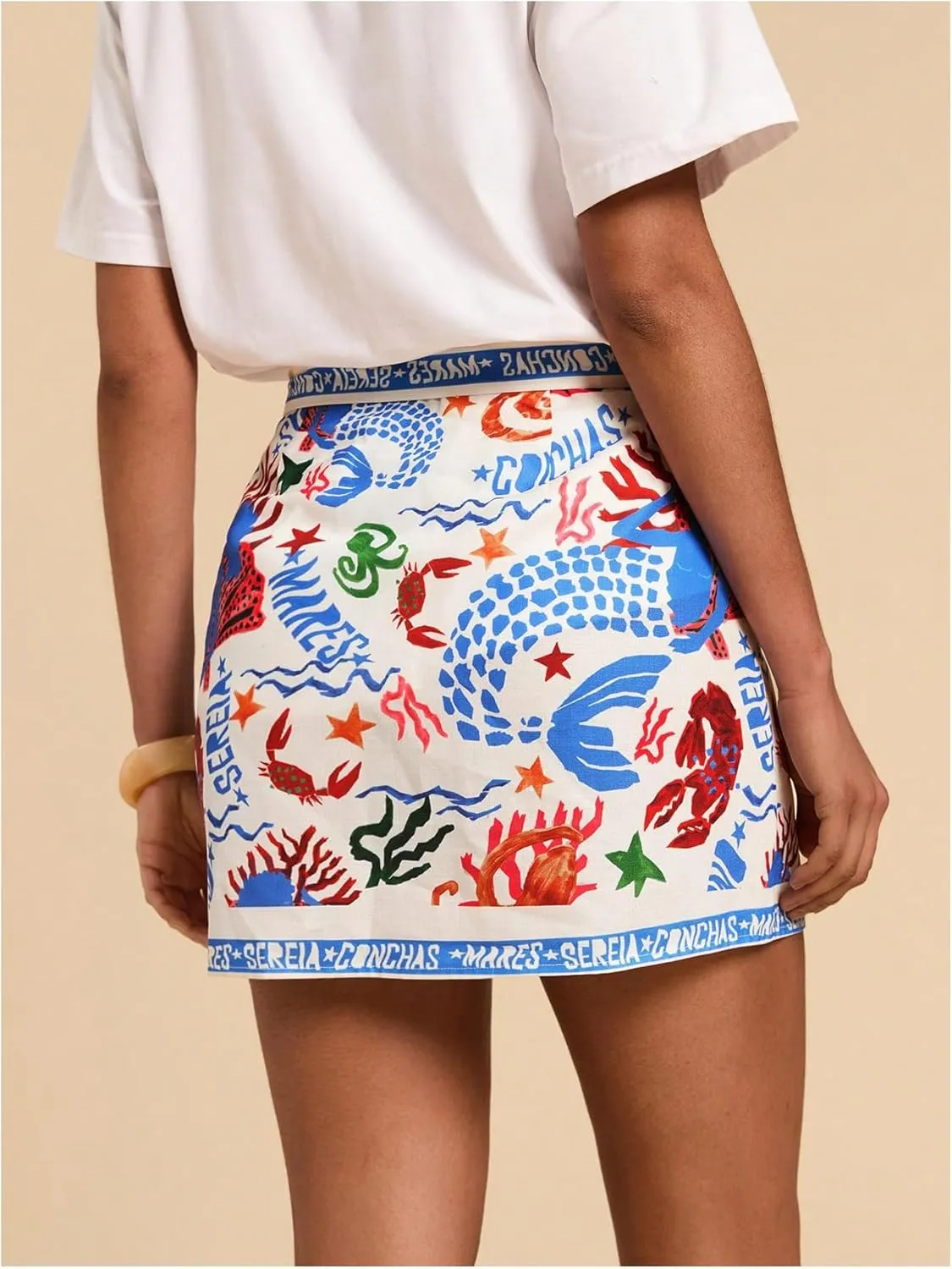 Milumia Women's Letter Graphic Print Knot Side Wrap Skirt High Waisted Boho Summer Mini Skirts