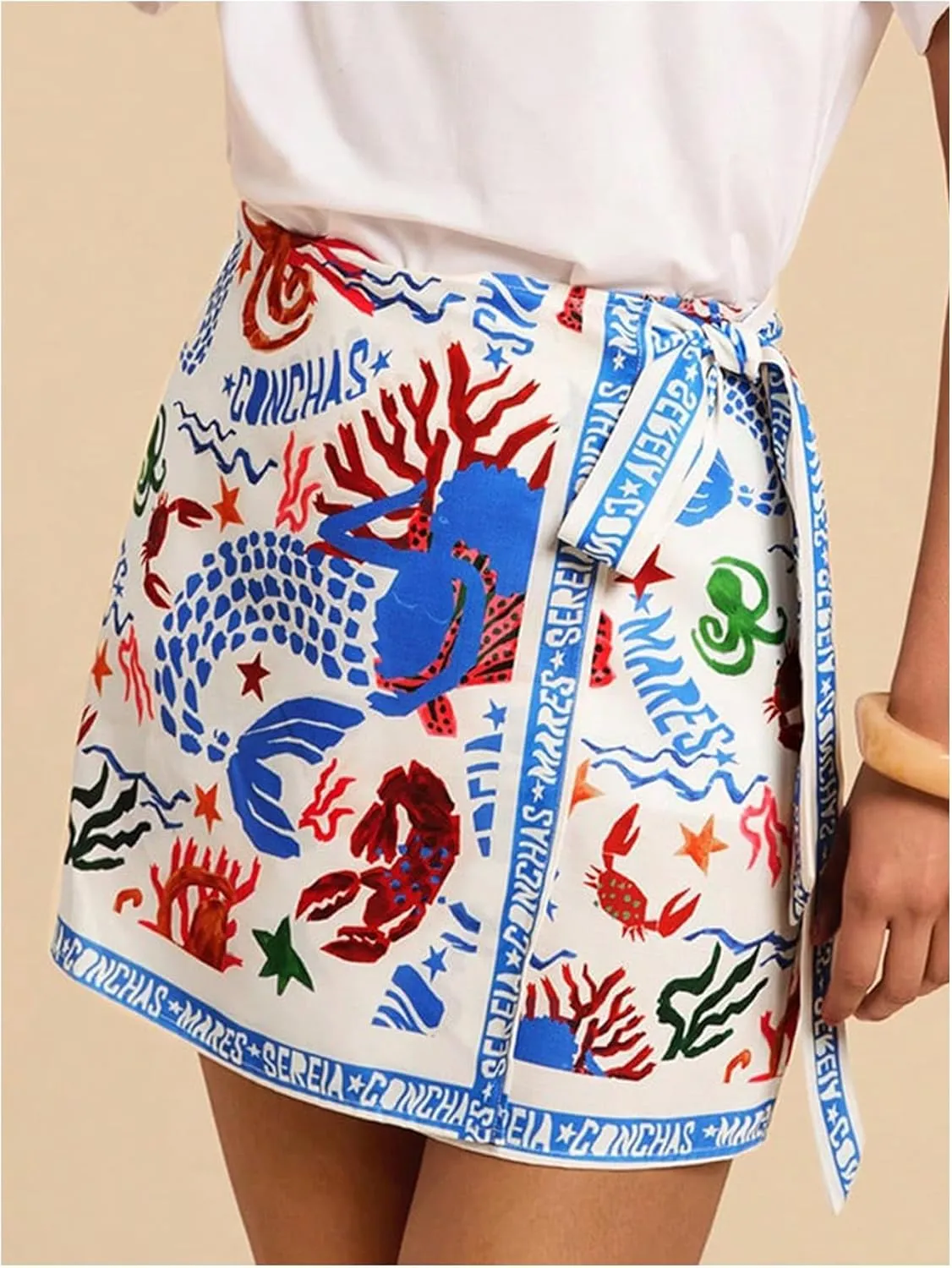 Milumia Women's Letter Graphic Print Knot Side Wrap Skirt High Waisted Boho Summer Mini Skirts