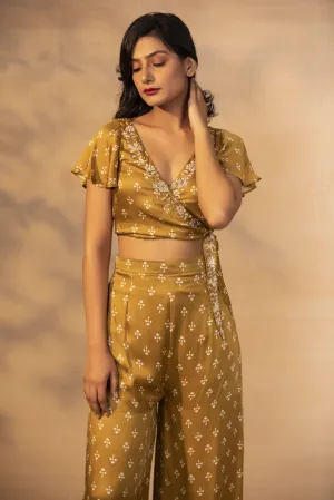 musturd printed wrap crop top