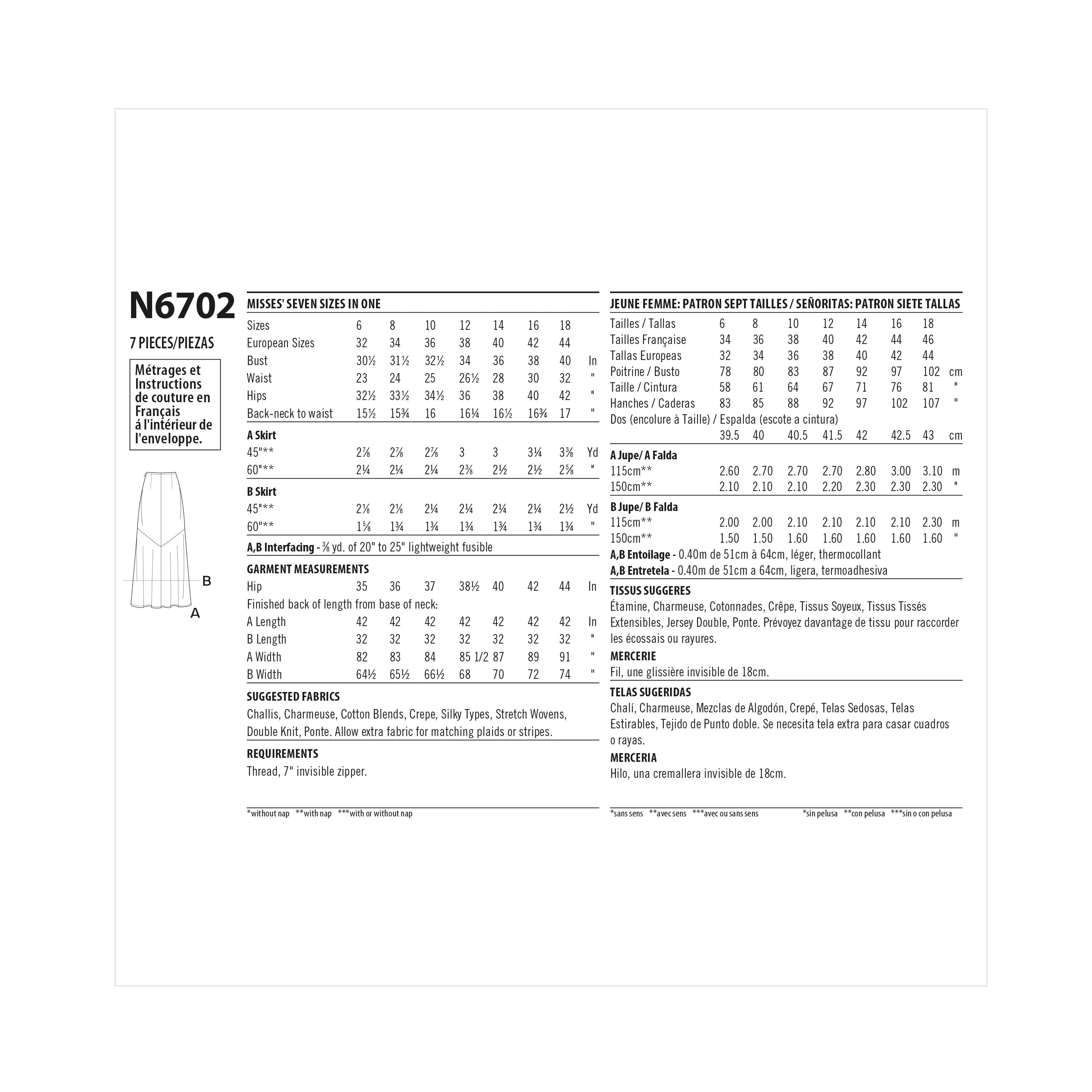 Newlook Pattern N6702 Misses Skirts