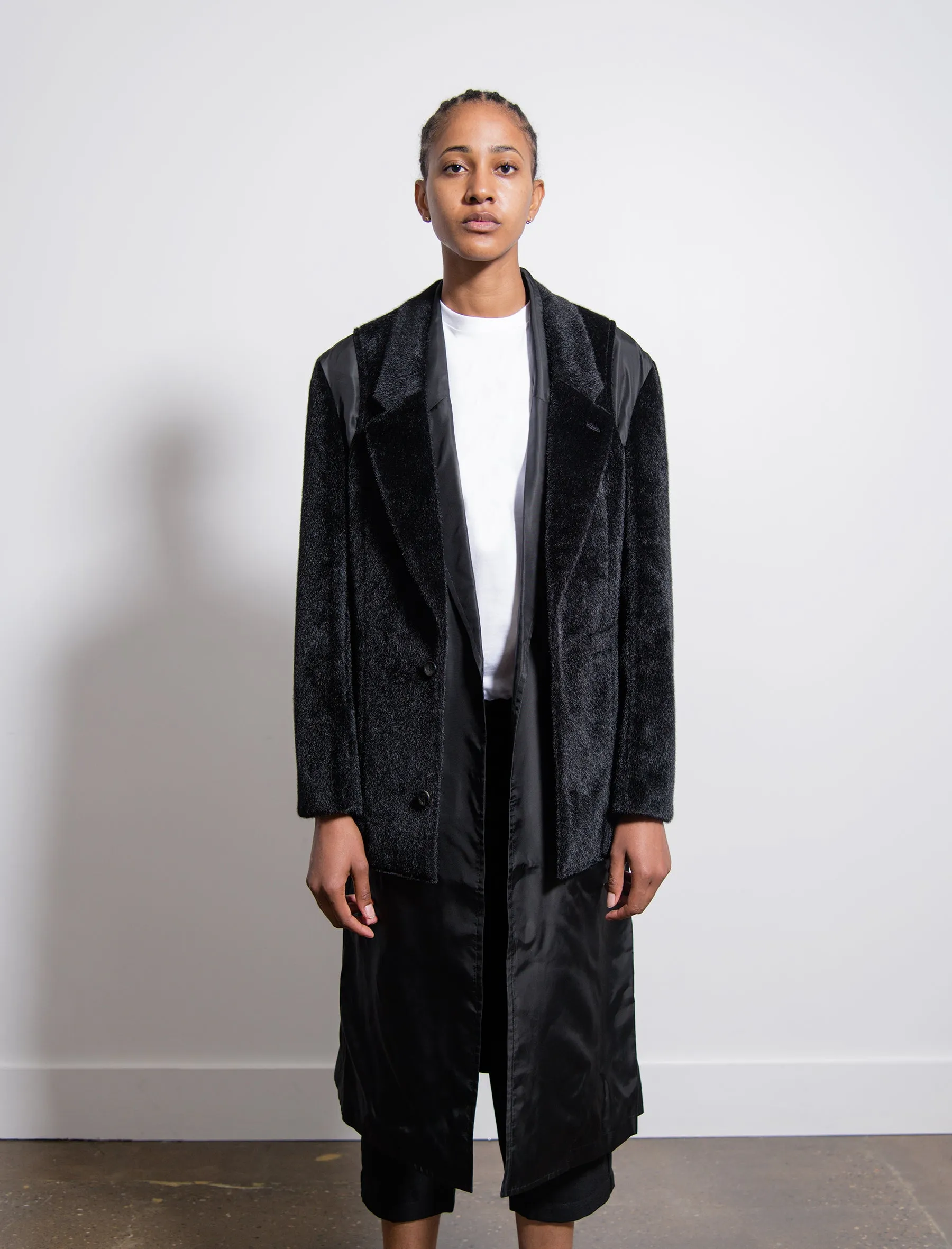 Polyester Nylon Synthetic Fur Cupro Twill Coat Black