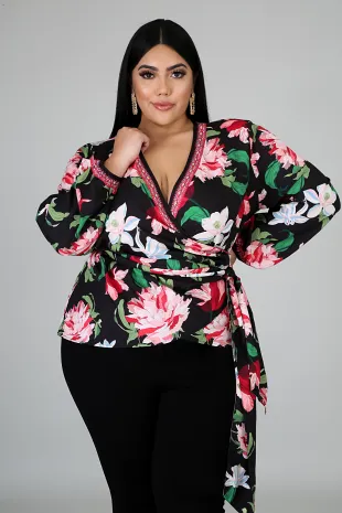 "You, Me, and Brunch" Printed Wrap Top